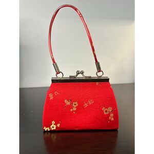 NWD Vintage-Inspired Asian Red Floral Embroidered Mini Handbag Evening Purse
